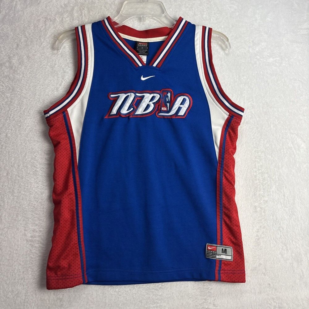 VTG Nike NBA Stitched Jersey Youth Medium Center Swoosh #46 Blue Red And White